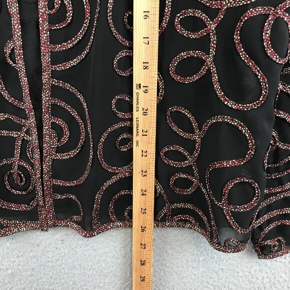 Vintage Laura Ashley Womens Black Chiffon Sheer Cardigan Blazer Jacket Textured - Picture 4 of 7